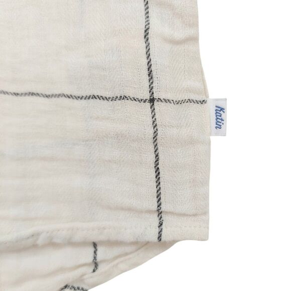 Katin Shirt Mens XL Beige Checks Short Sleeve Linen Blend Gauze Beach Coastal - Picture 7 of 11